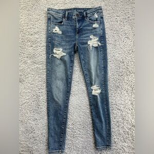 American Eagle Jeans Womens 4 Jegging Super Stretch Distressed Thrashed Holes